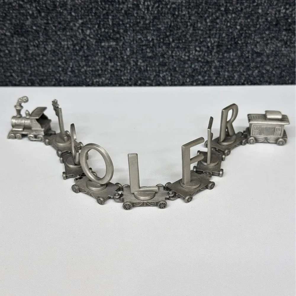 Fort Pewter Vintage #1 Golfer Miniature Train Set Collectible Desk Decor 9pc